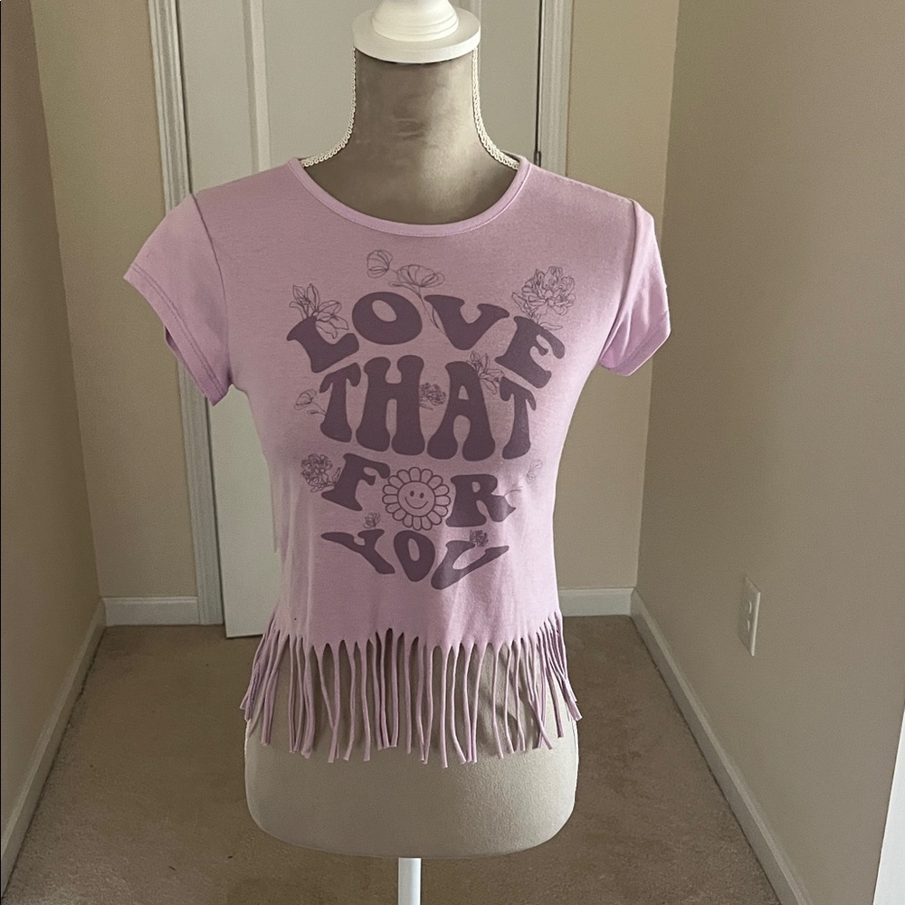 Lavender Fringe Crop Tee with Graphic
